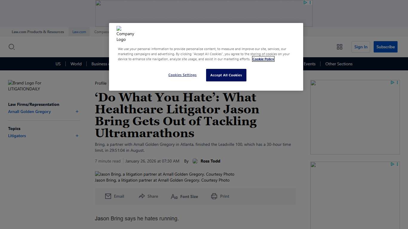 ‘Do What You Hate’: What Healthcare Litigator Jason Bring Gets Out of Tackling Ultramarathons| Law.com