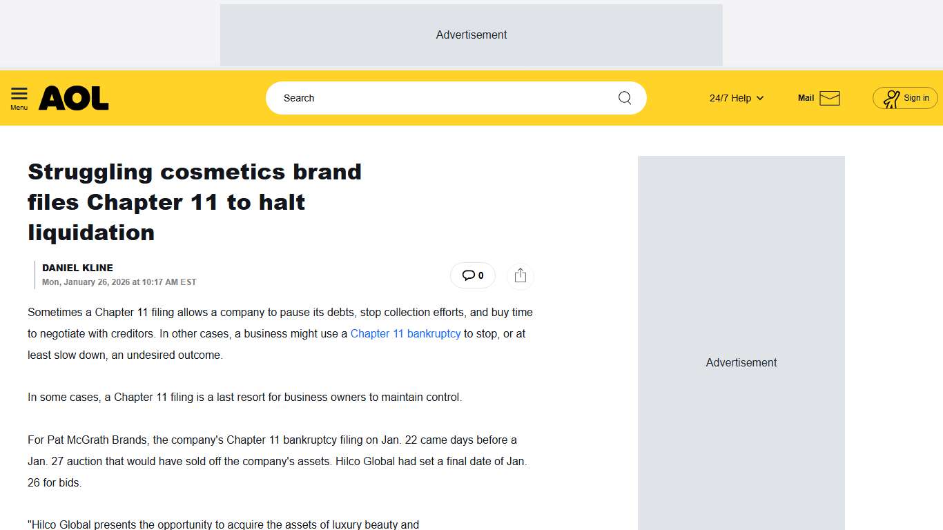 Struggling cosmetics brand files Chapter 11 to halt liquidation - AOL